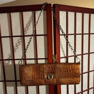 Nine West Patent Leather Clutch with Chain Strap - Crocodile-Embossed Clutch
